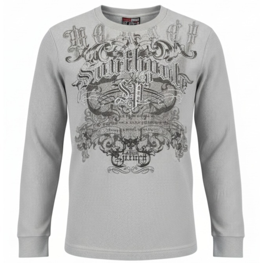 Vintage Y2K Southpole Thermal Waffle Knit Mens L Gothic Script Graphic Grunge